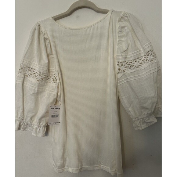 Free People Something Special White Top Puff Sleeves NWT Size XL - Picture 5 of 11